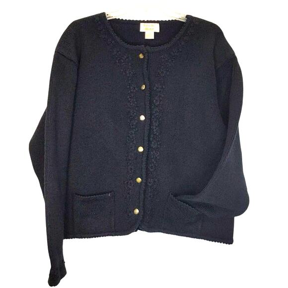Tally Ho Cardigan Sweater Knit Button Up Embellished Floral Black Womens XL - Picture 1 of 10